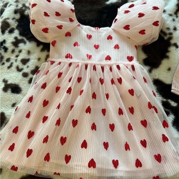 Adorable Heart Print Toddler Girls Dress Set 3T - Picture 5 of 5